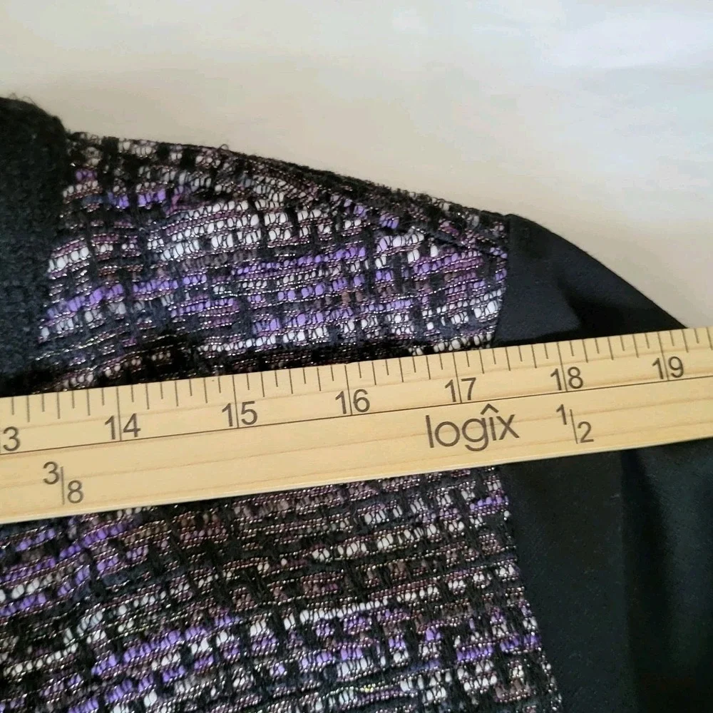 Chico's Size 3 (US 16) Metallic Tweed Open Front Blazer – Black Purple Jacket